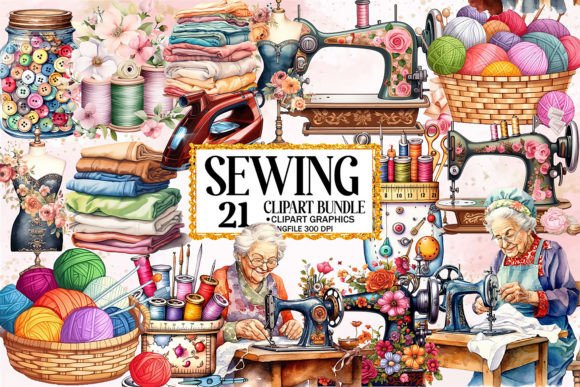 Download Watercolor Vintage Sewing Clipart Bundle - Premium Resources
