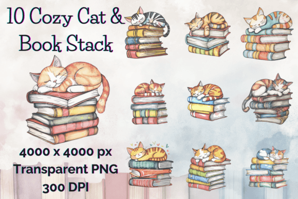 Download Watercolor Sleeping Cat Clipart Book PNG - Book Collection