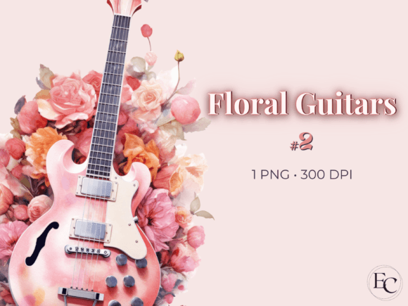 Download Pink Floral Guitar Watercolor Clipart - Premium Resources