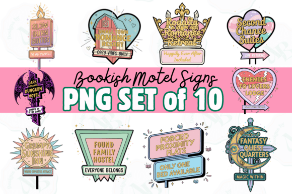 Download Bookish Trope Motel Signs Clip Art Set - Book Collection