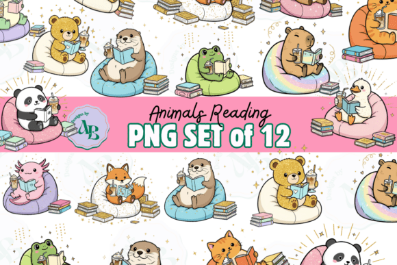 Download Bookish Animals Reading Clip Art Set - Book Collection