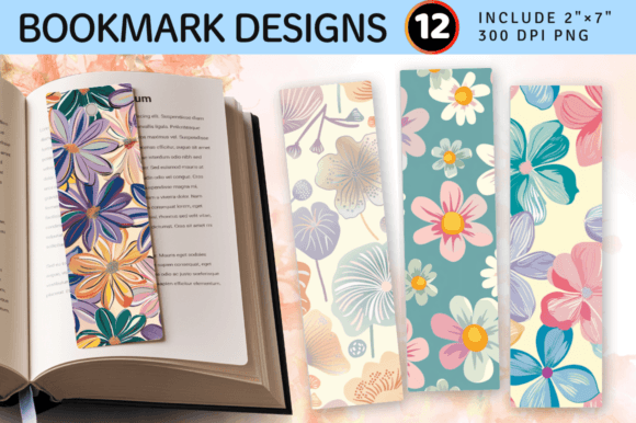 Download Funky Pastel Flowers PNG Bookmark Design - Book Collection