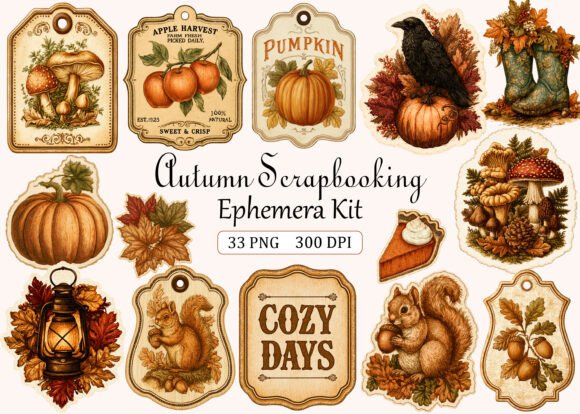 Download Autumn Scrapbooking Ephemera Kit - Book Collection