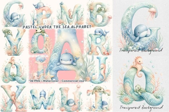 Download Pastel Ocean Animal Alphabet Watercolor - Ocean animal Collection